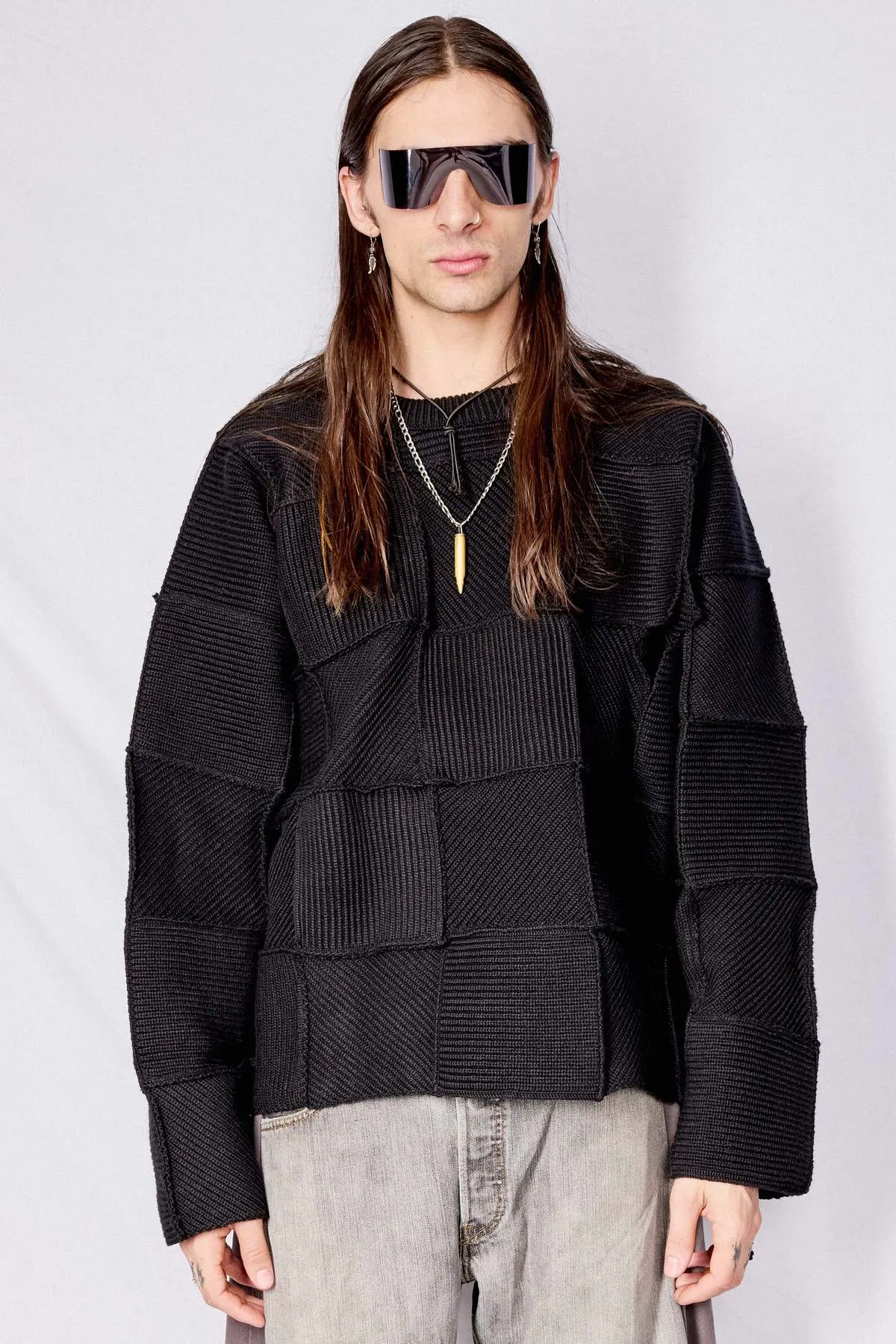 Patchwork Rib Sweater - Black