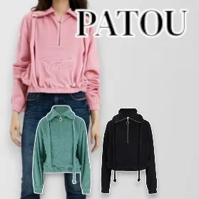 PATOU  |Suede Long Sleeves Logo Hoodies & Sweatshirts