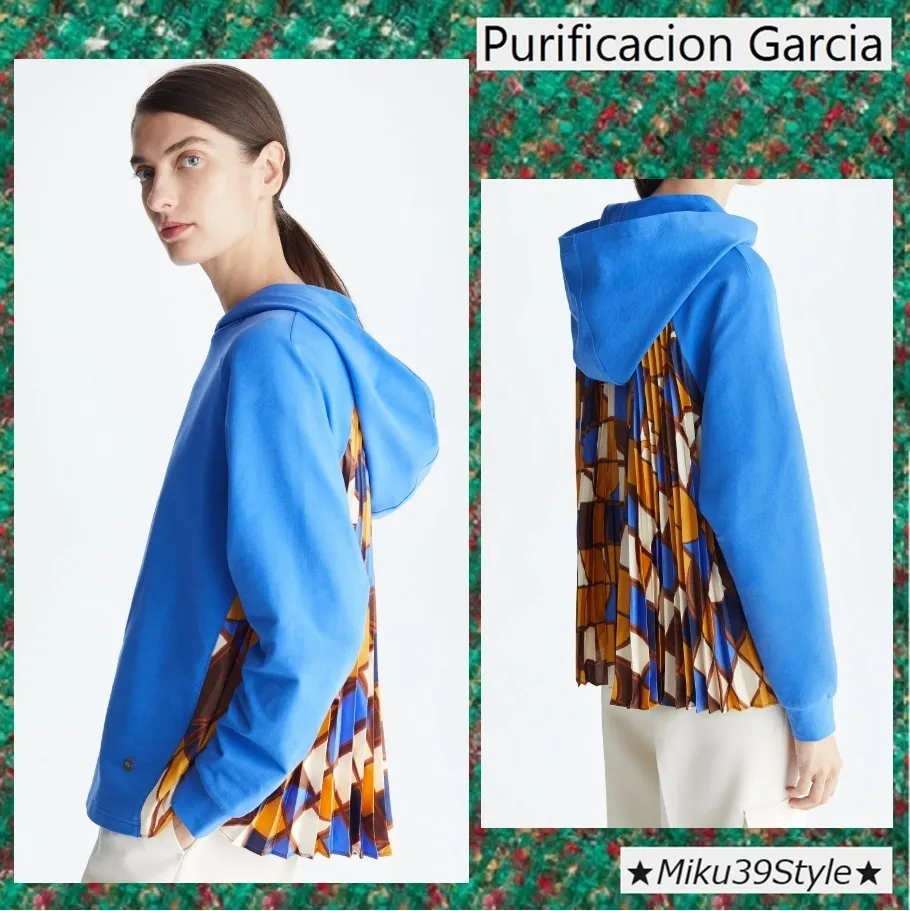 Purificacion Garcia  |Crew Neck Long Sleeves Plain Cotton Hoodies & Sweatshirts