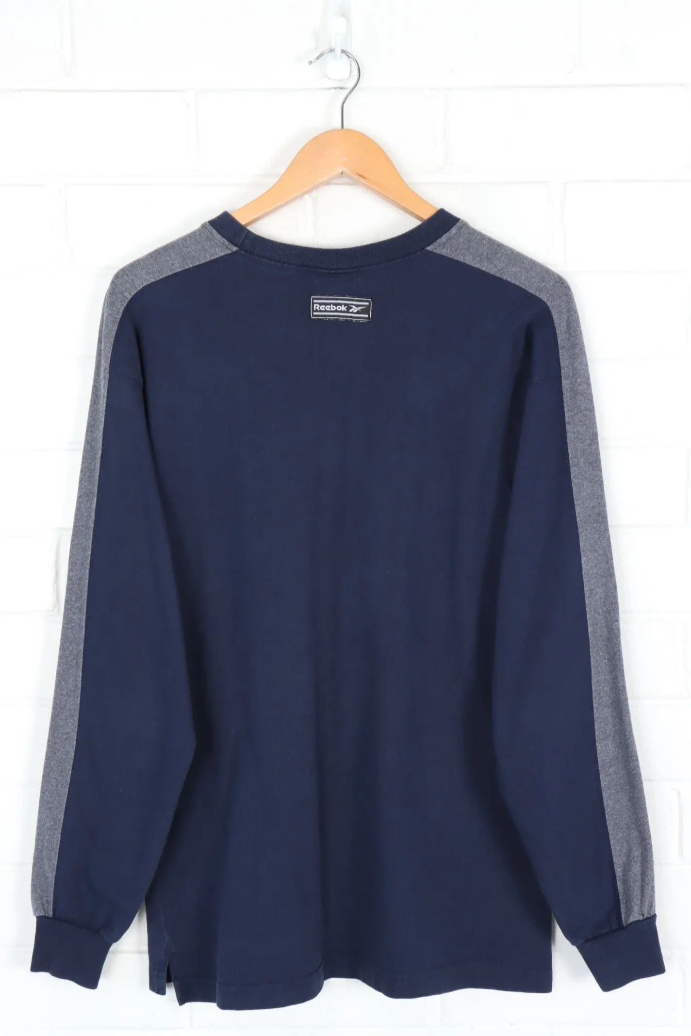 REEBOK Navy & Grey Embroidered Sleeve Detail Long Sleeve T-Shirt (M)