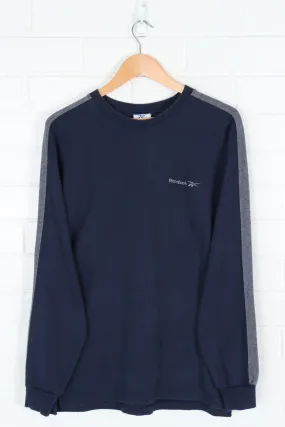 REEBOK Navy & Grey Embroidered Sleeve Detail Long Sleeve T-Shirt (M)