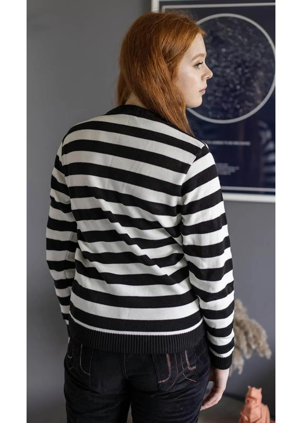 Run and Fly Retro Striped 70's Jumper Black White