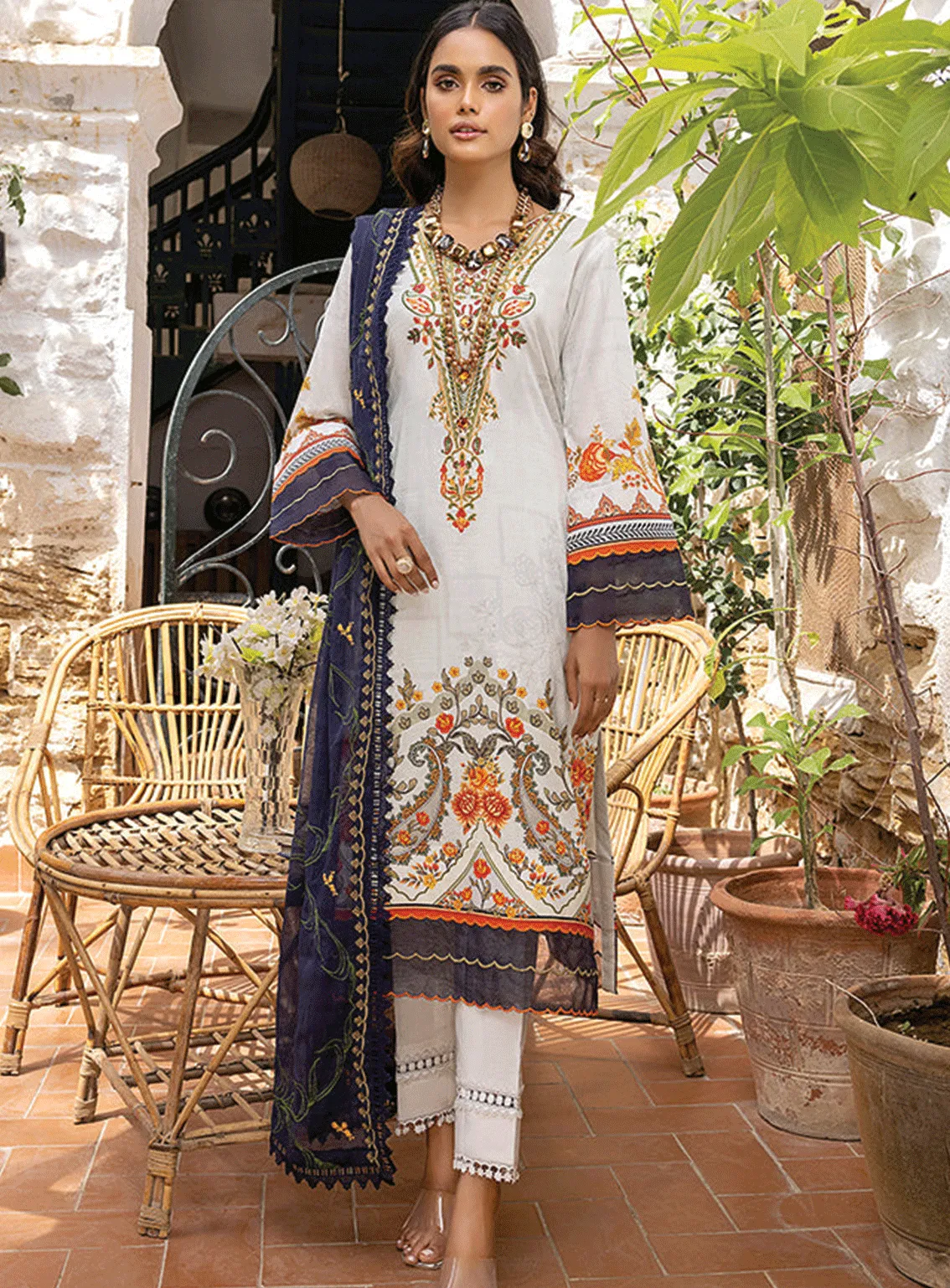 Rung By Al Zohaib Embroidered Lawn Unstitched 3 Piece Suit - AZ23EE 02