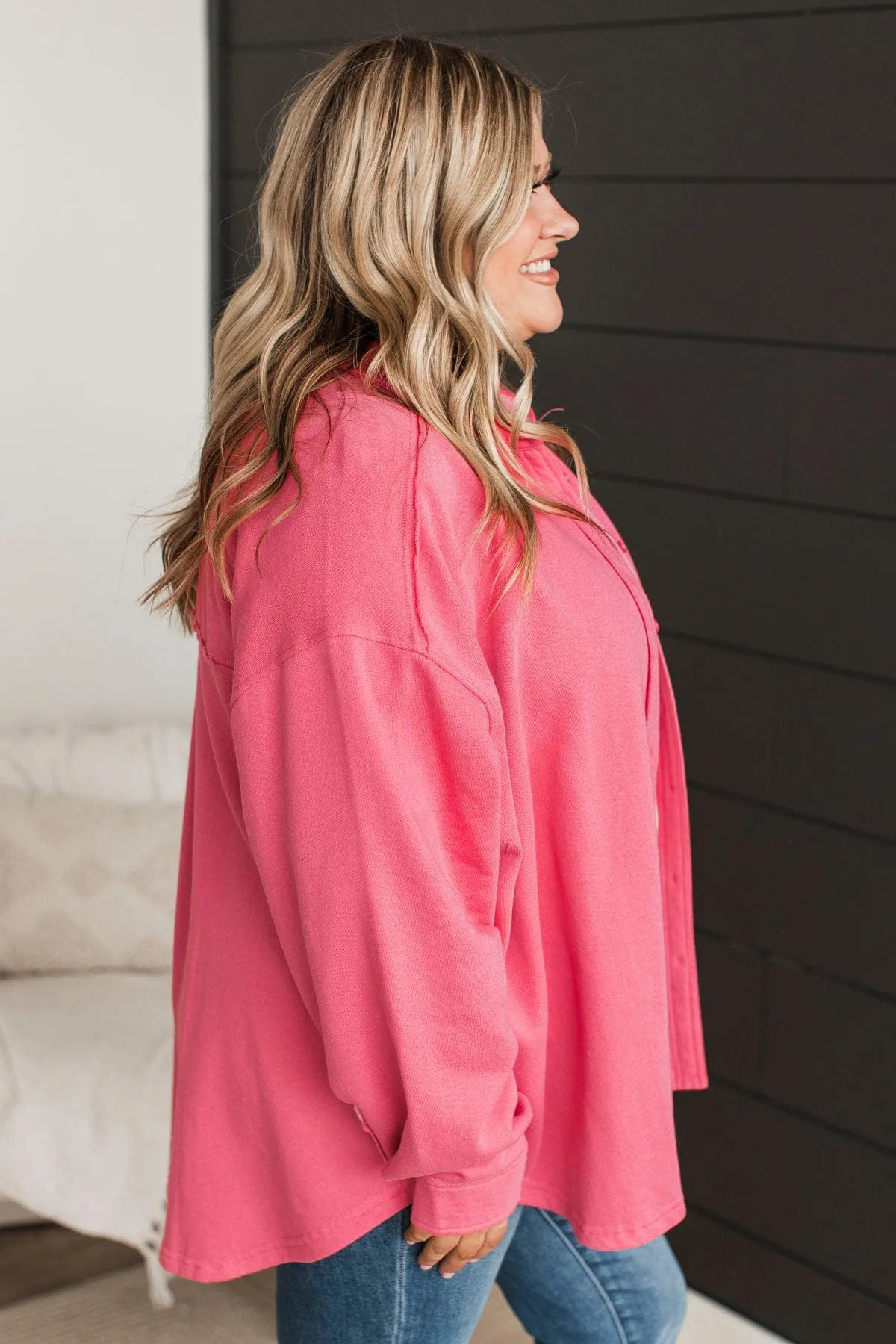 See The City Button Up Shirt Jacket- Pink