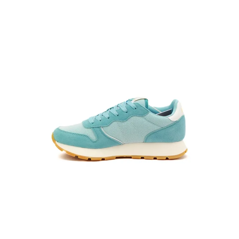 SNEAKERS DONNA IN PELLE E TESSUTO, AZZURRO