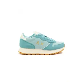 SNEAKERS DONNA IN PELLE E TESSUTO, AZZURRO