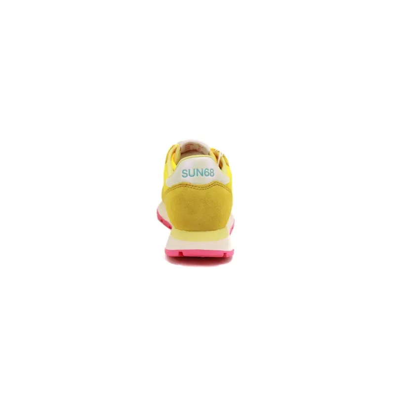 SNEAKERS DONNA IN PELLE E TESSUTO, GIALLO