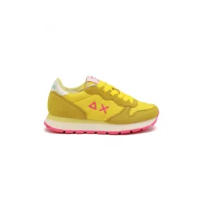 SNEAKERS DONNA IN PELLE E TESSUTO, GIALLO