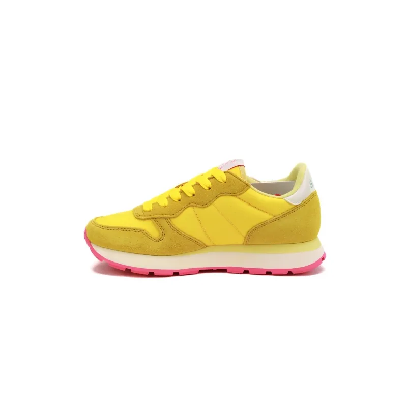 SNEAKERS DONNA IN PELLE E TESSUTO, GIALLO