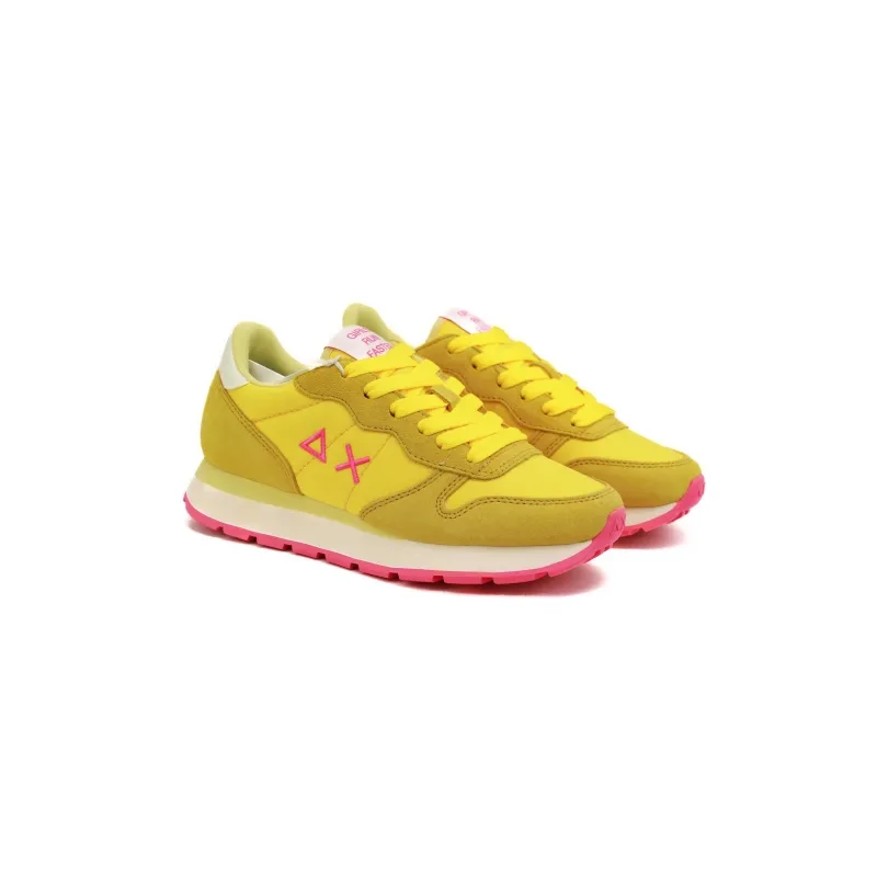 SNEAKERS DONNA IN PELLE E TESSUTO, GIALLO