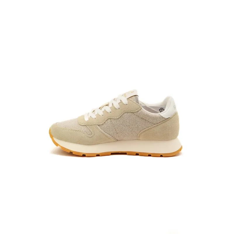 SNEAKERS DONNA IN PELLE E TESSUTO, ORO