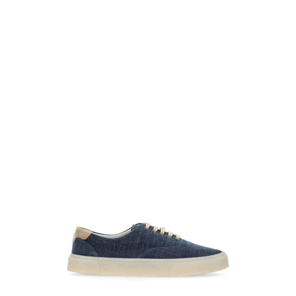 Sneakers in Tela Blu Punta Tonda Logo