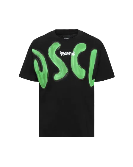 T-shirt Disclaimer Nera con scritta davanti Verde