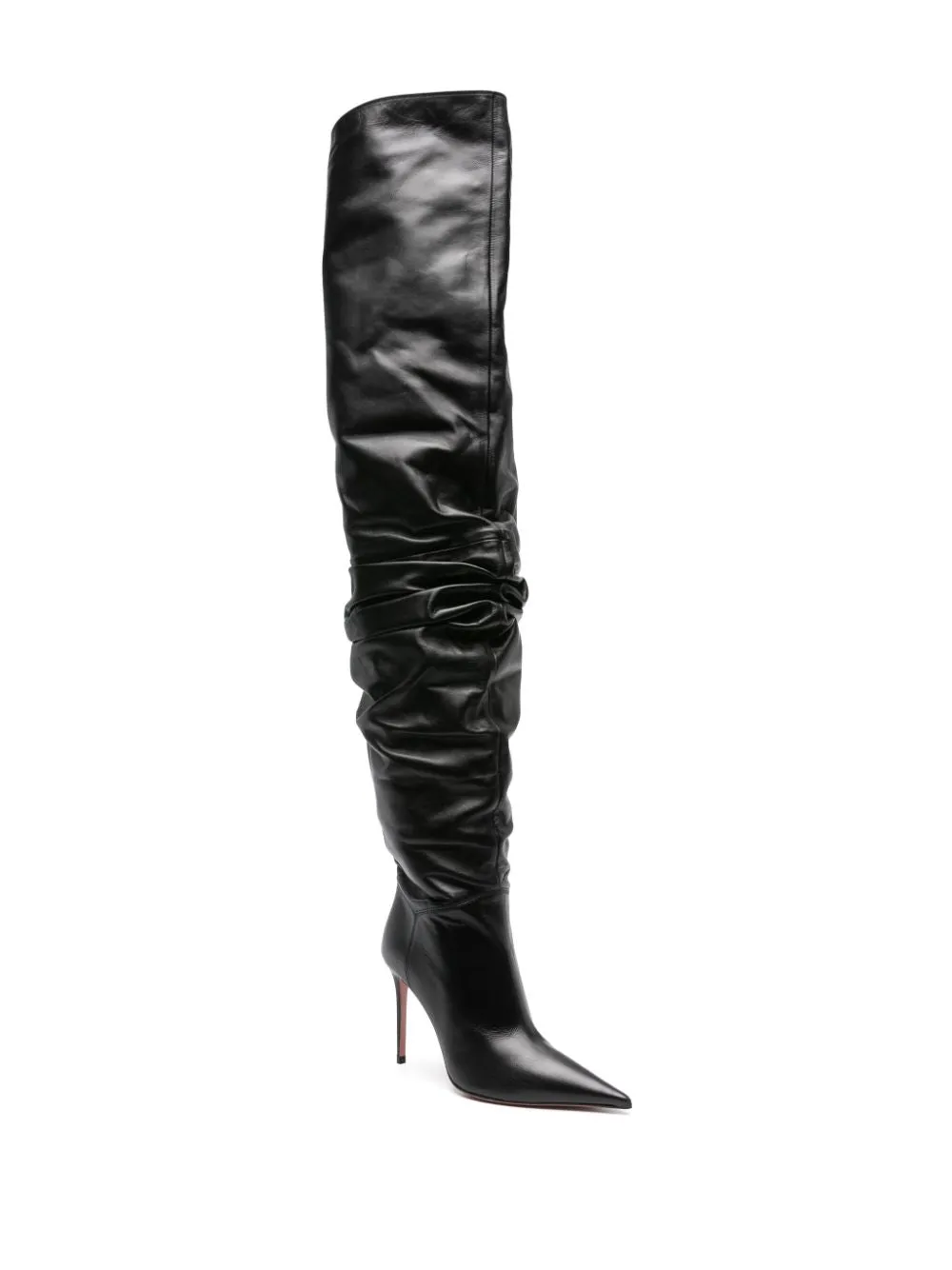 THIGH HIGH LEATHER HEEL BOOTS