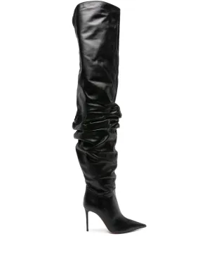 THIGH HIGH LEATHER HEEL BOOTS