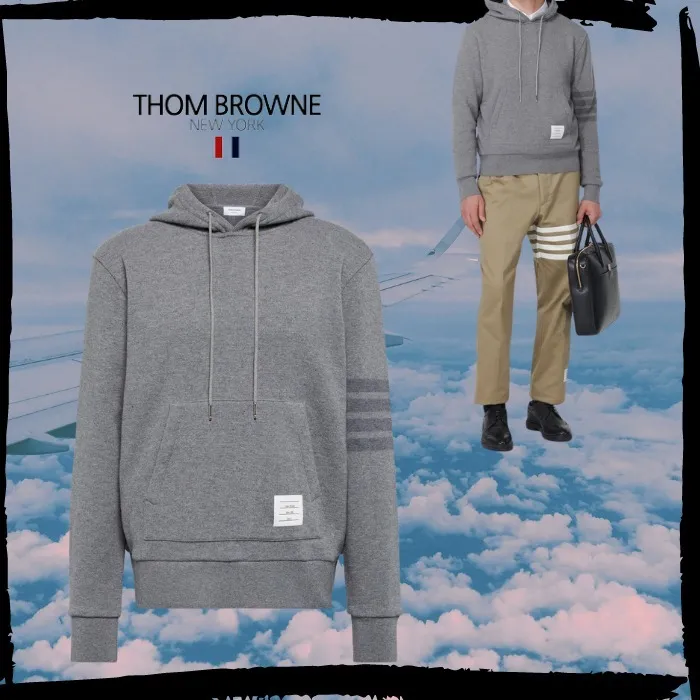 THOM BROWNE  |Wool Long Sleeves Plain Logo Designers Hoodies