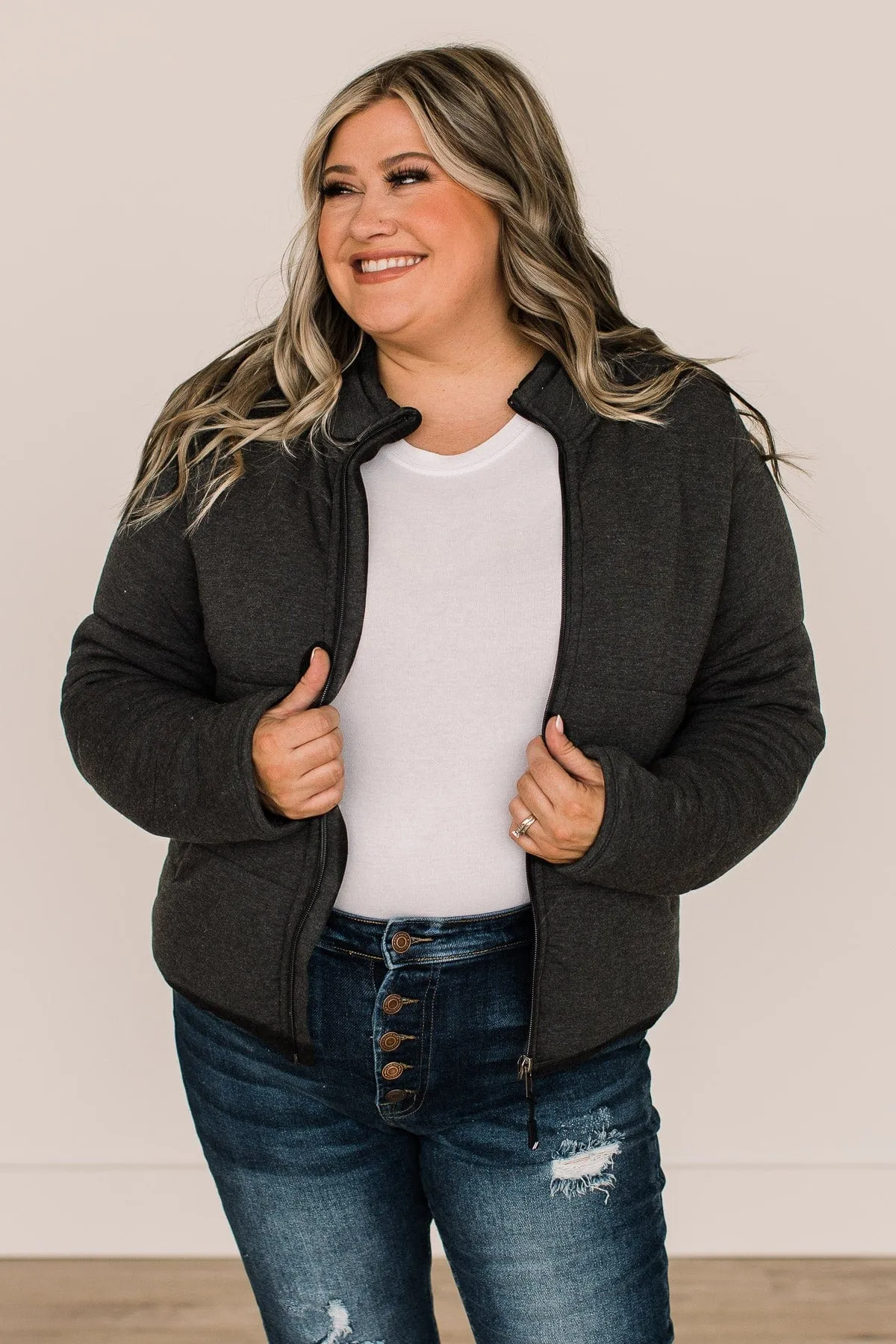 Thread & Supply Perfectly Cozy Puffer Jacket- Heather Black