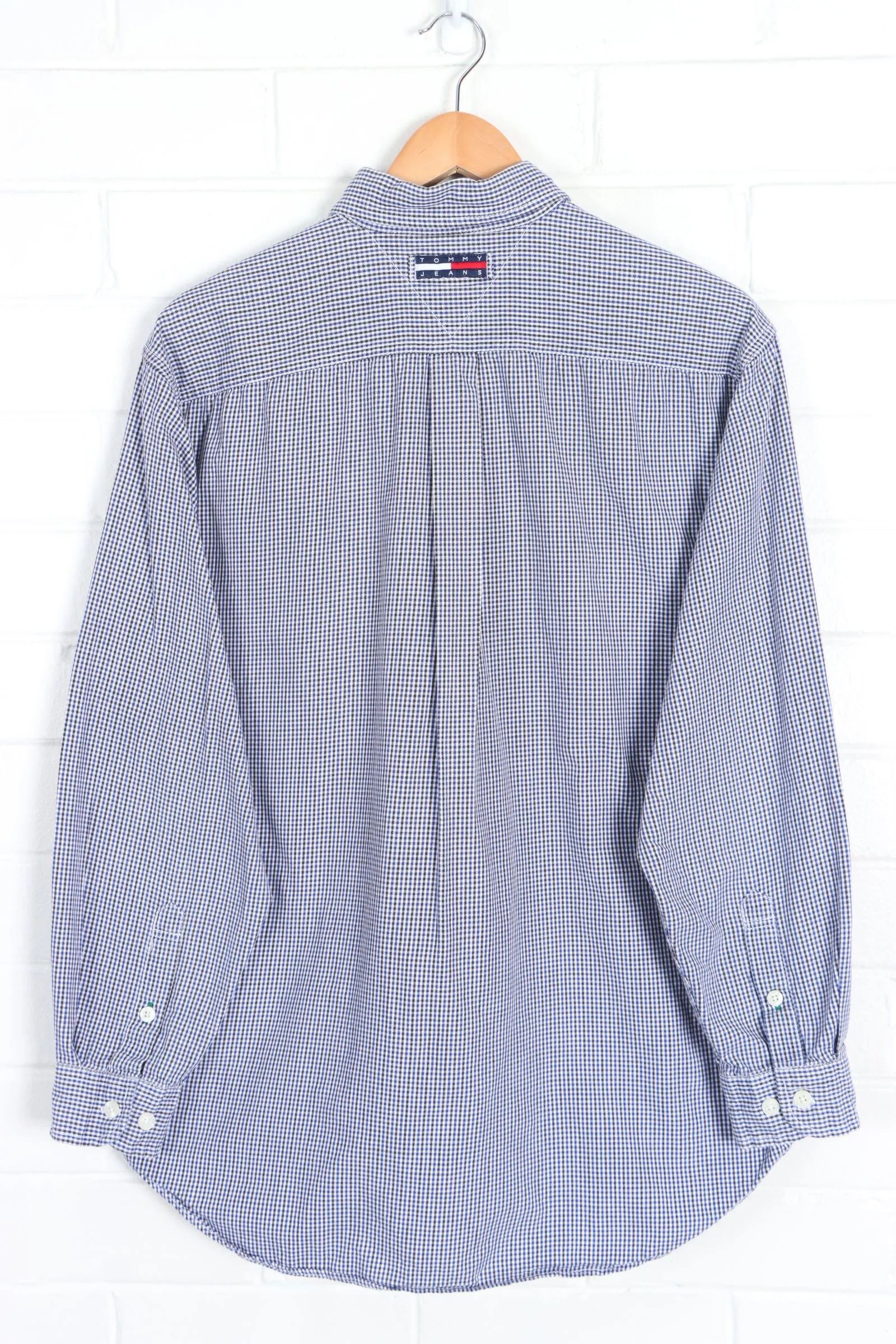 TOMMY HILFIGER JEANS Blue & Black Houndstooth Button Up Shirt (L)