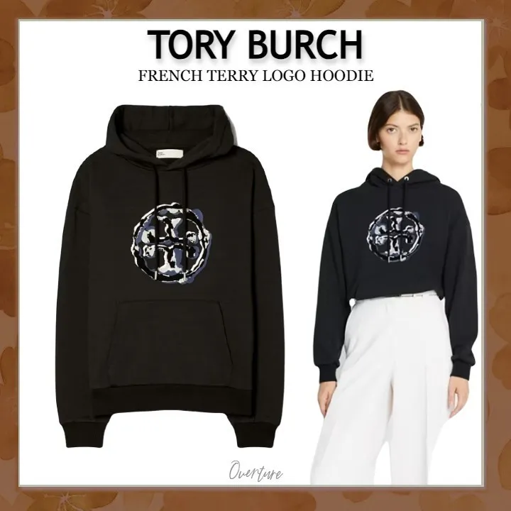 Tory Burch  |Long Sleeves Plain Cotton Logo Hoodies & Sweatshirts