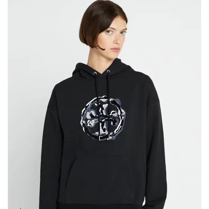 Tory Burch  |Long Sleeves Plain Cotton Logo Hoodies & Sweatshirts