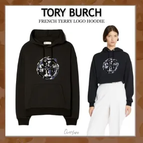 Tory Burch  |Long Sleeves Plain Cotton Logo Hoodies & Sweatshirts