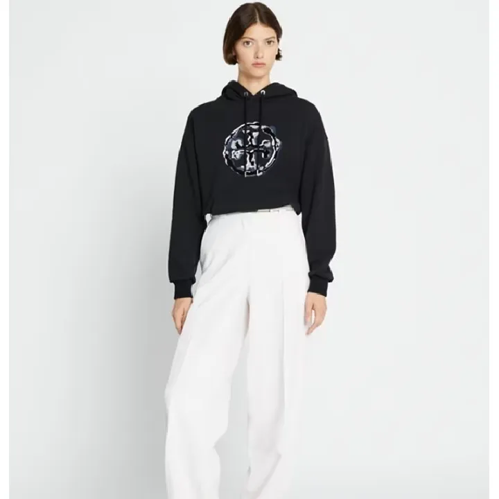 Tory Burch  |Long Sleeves Plain Cotton Logo Hoodies & Sweatshirts