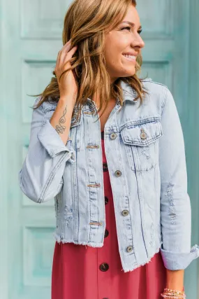 Travel In Style Distressed Denim Jacket- Vintage Wash