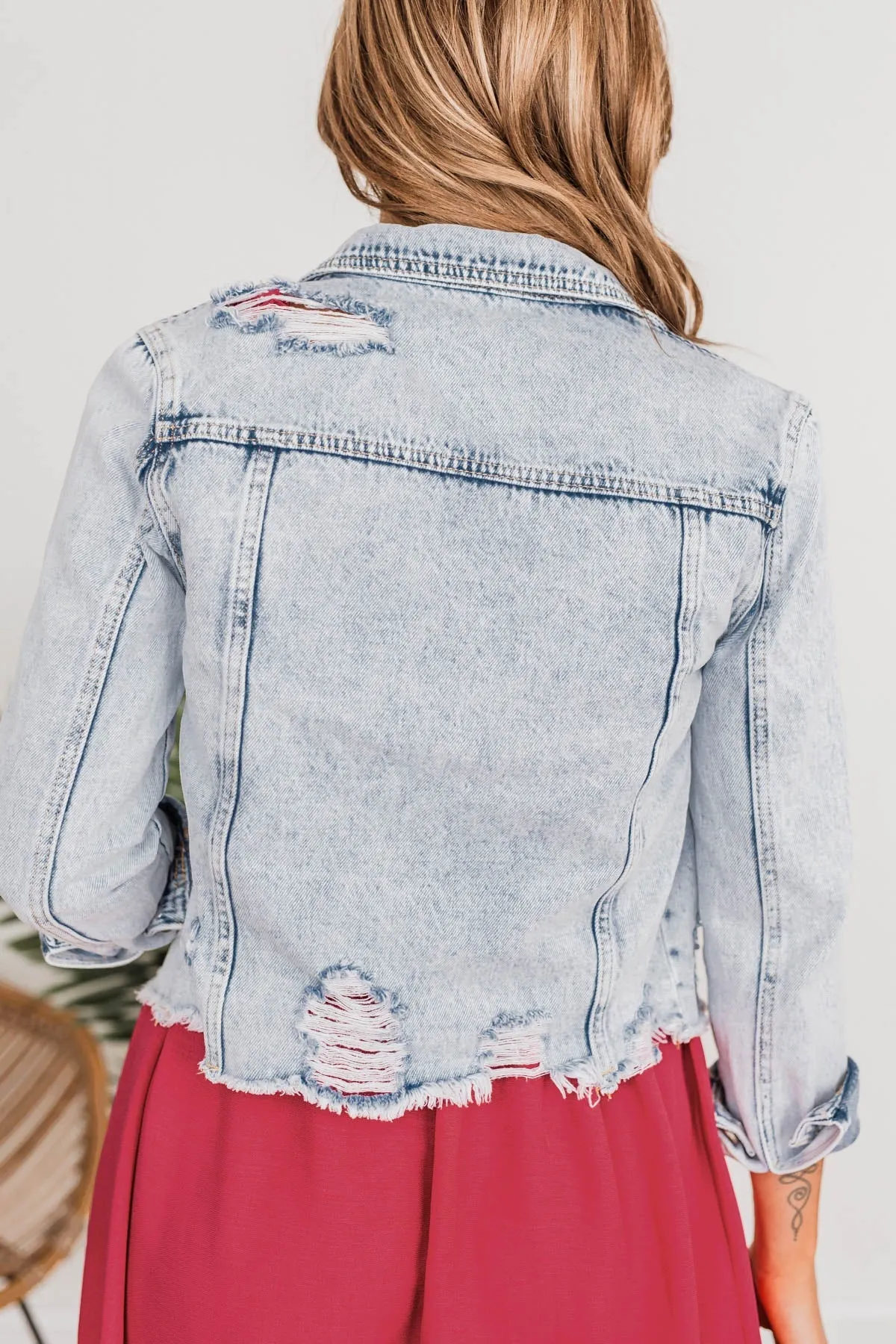 Travel In Style Distressed Denim Jacket- Vintage Wash