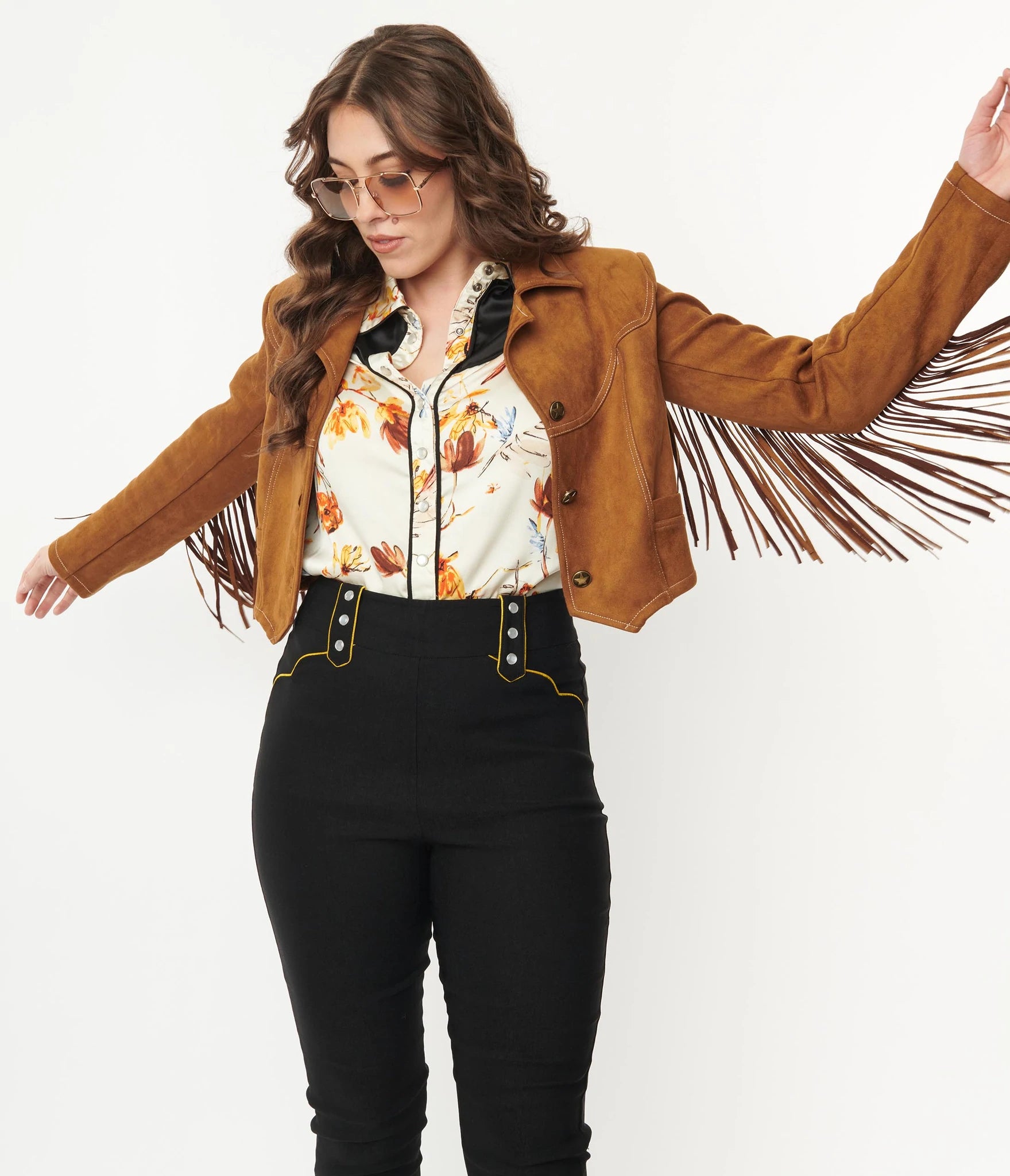 Unique Vintage Brown Suede Fringe Cattle Call Jacket