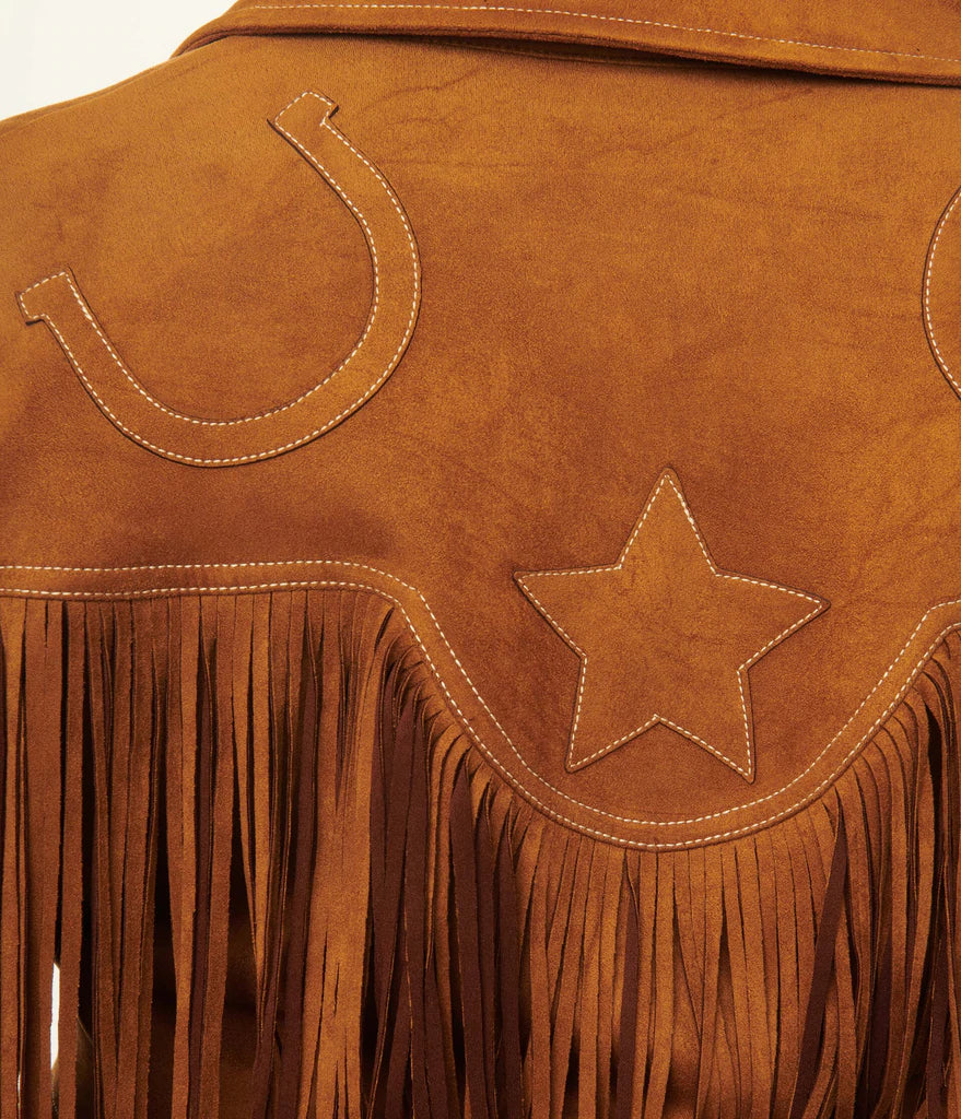 Unique Vintage Brown Suede Fringe Cattle Call Jacket