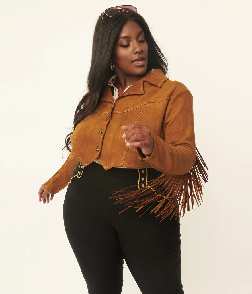 Unique Vintage Brown Suede Fringe Cattle Call Jacket