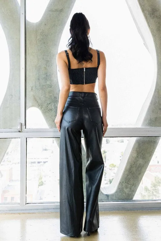 Vegan Leather Wide Leg Pants