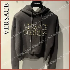 VERSACE  |Street Style Long Sleeves Logo Outlet Hoodies & Sweatshirts