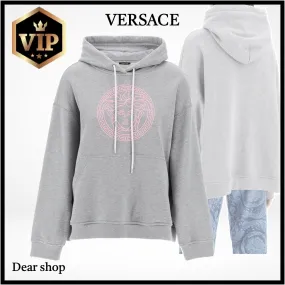 VERSACE  |Street Style Plain Cotton Logo Hoodies & Sweatshirts