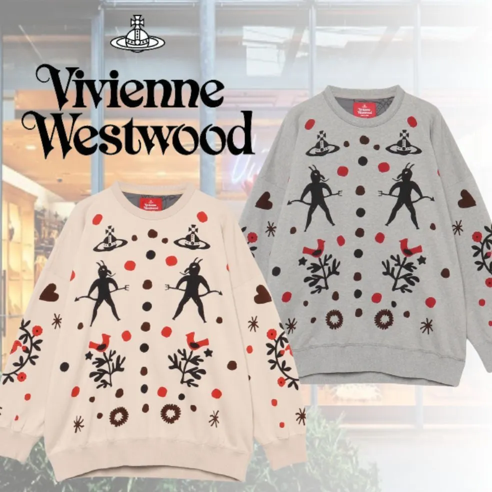 Vivienne Westwood  |Long Sleeves Plain Cotton Logo Hoodies & Sweatshirts