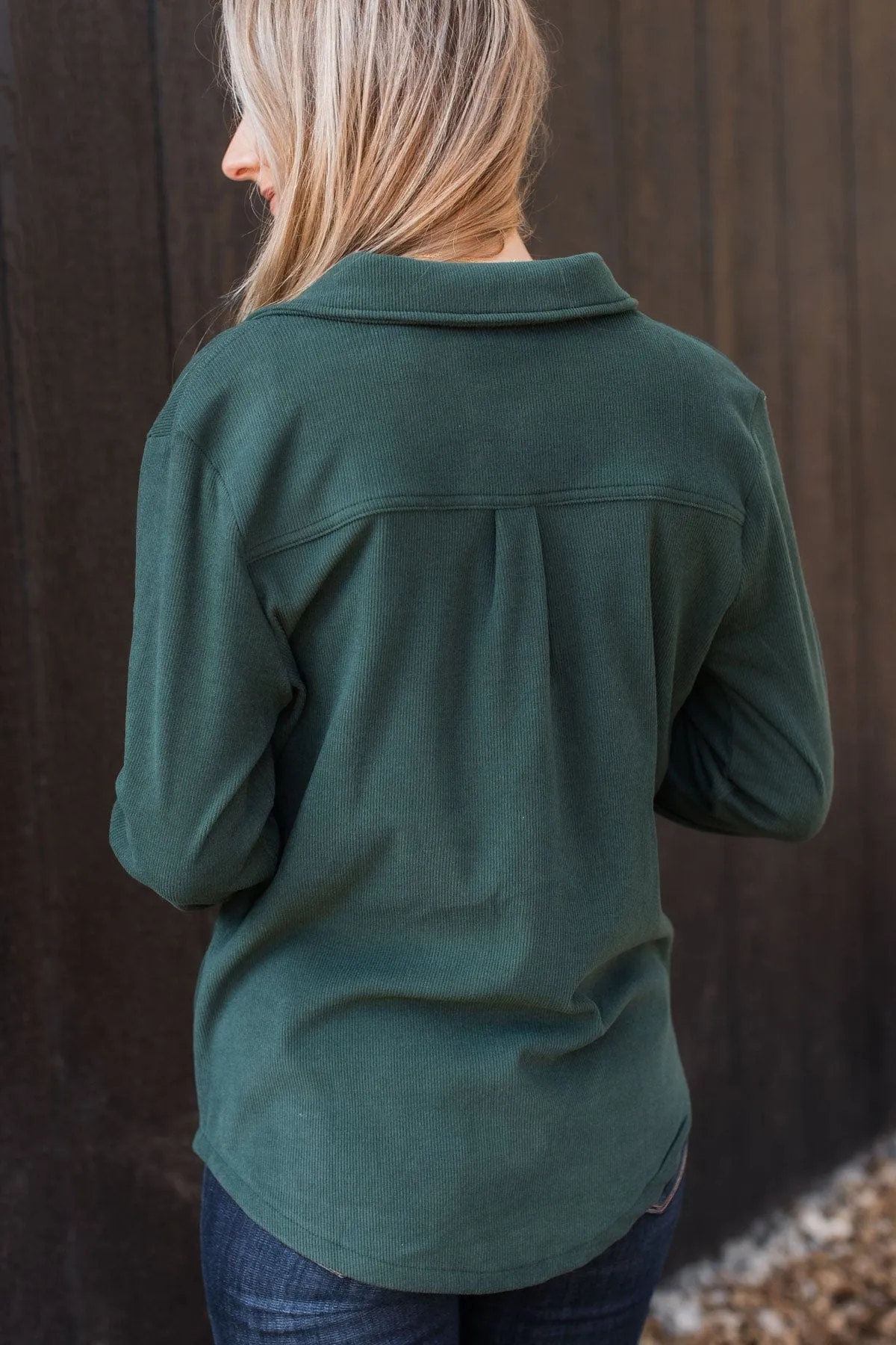 Waiting On You Knit Shirt Jacket- Hunter Green