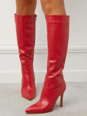 Women Boots Red Stiletto Heel Pointed Toe Knee High Boots