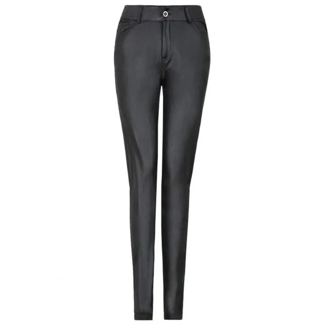 Women Pants All Match Stretchy Close Fit Faux Leather Girl Pants for Lady