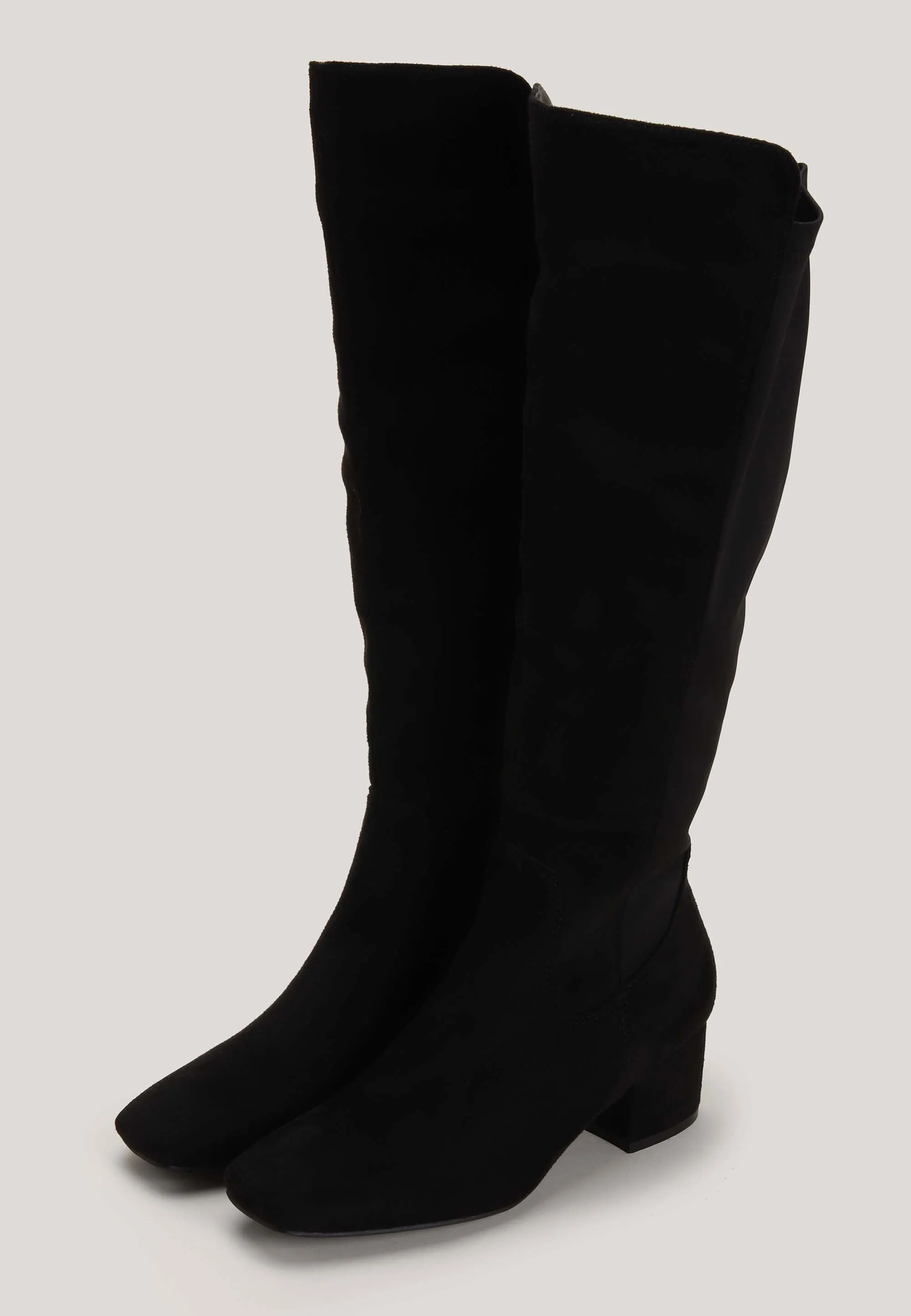 Womens Black Contrast Block Heel Boots