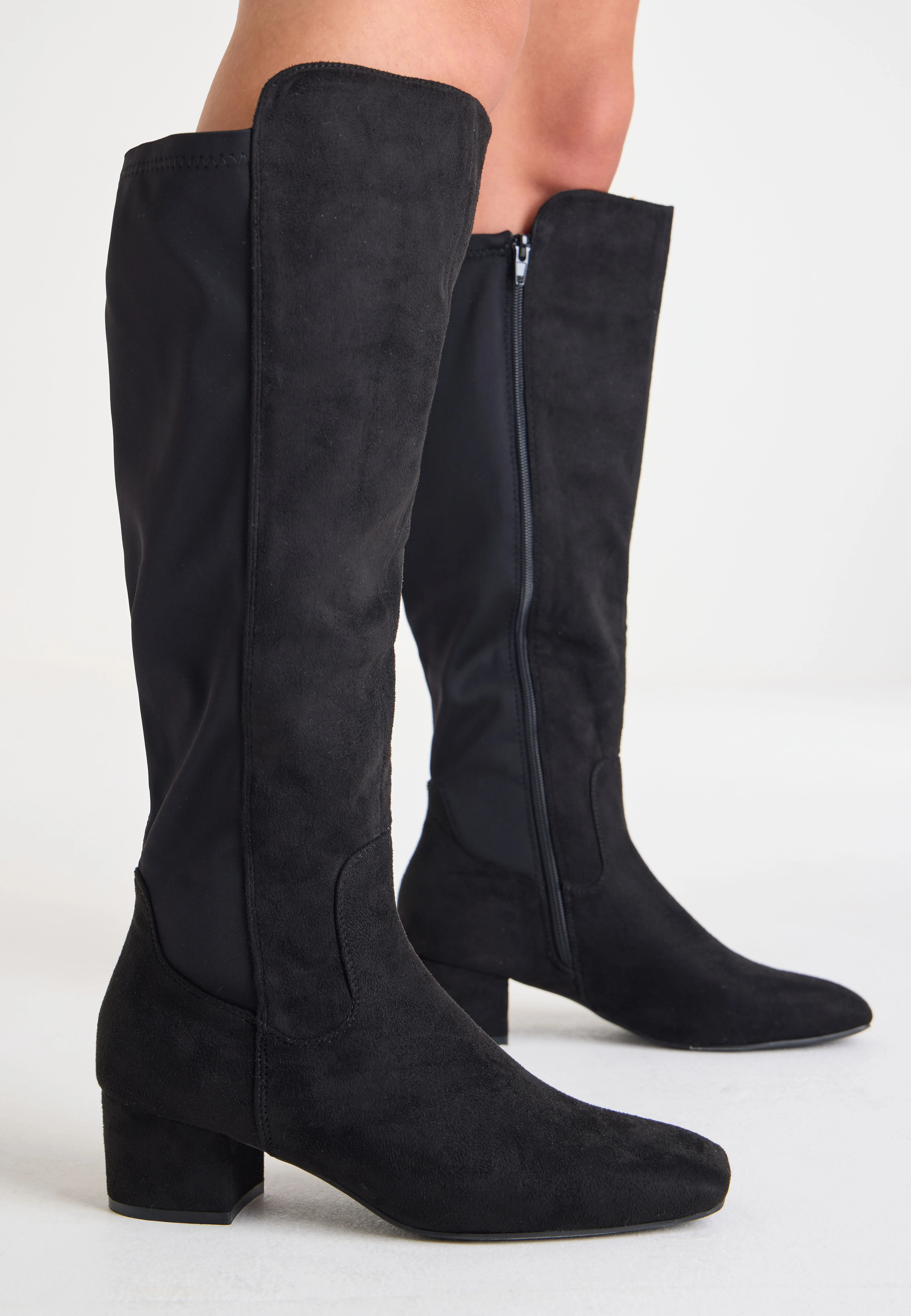 Womens Black Contrast Block Heel Boots