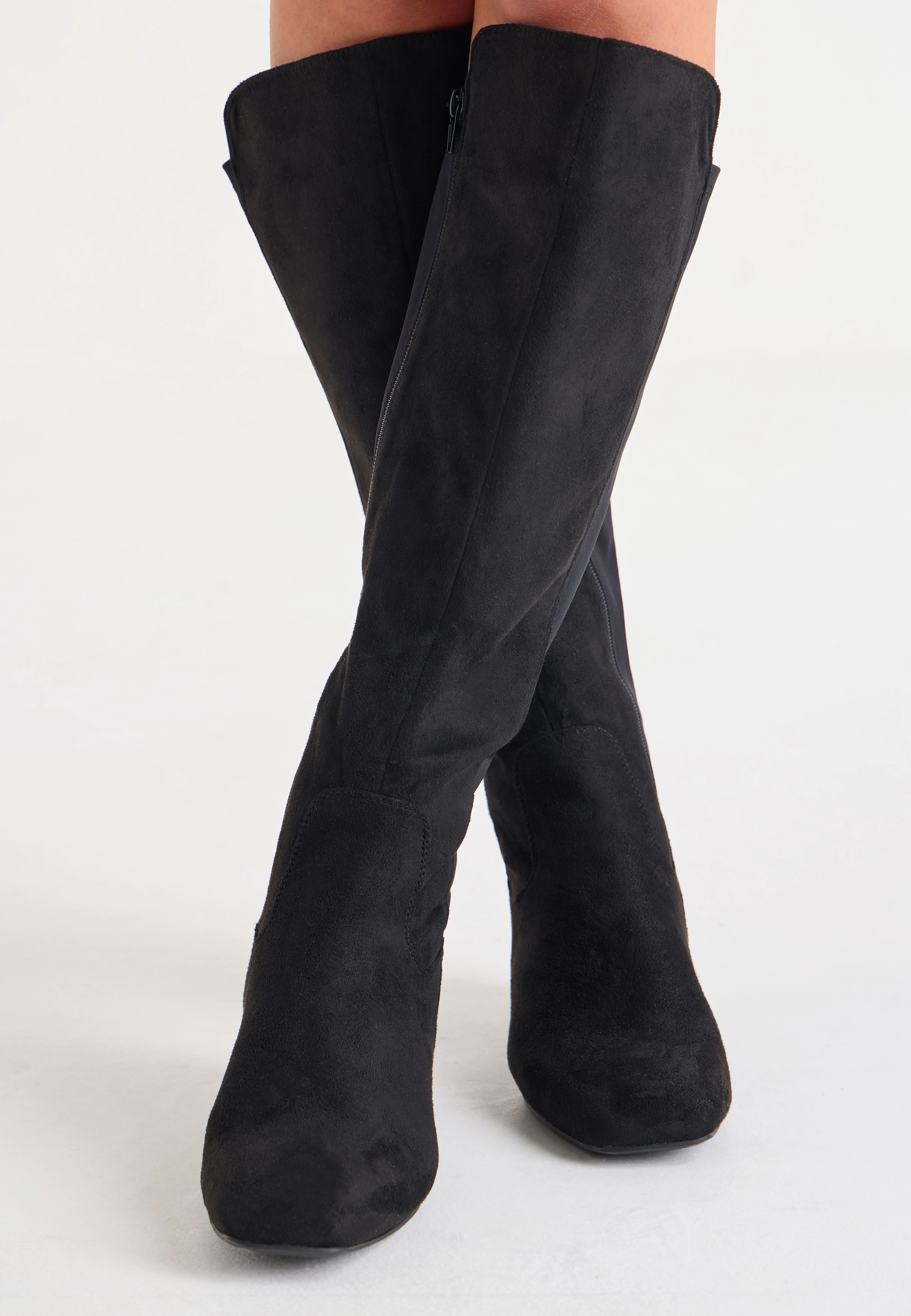 Womens Black Contrast Block Heel Boots