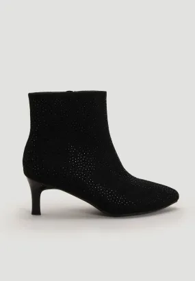 Womens Black Embellished Kitten Heel Boots