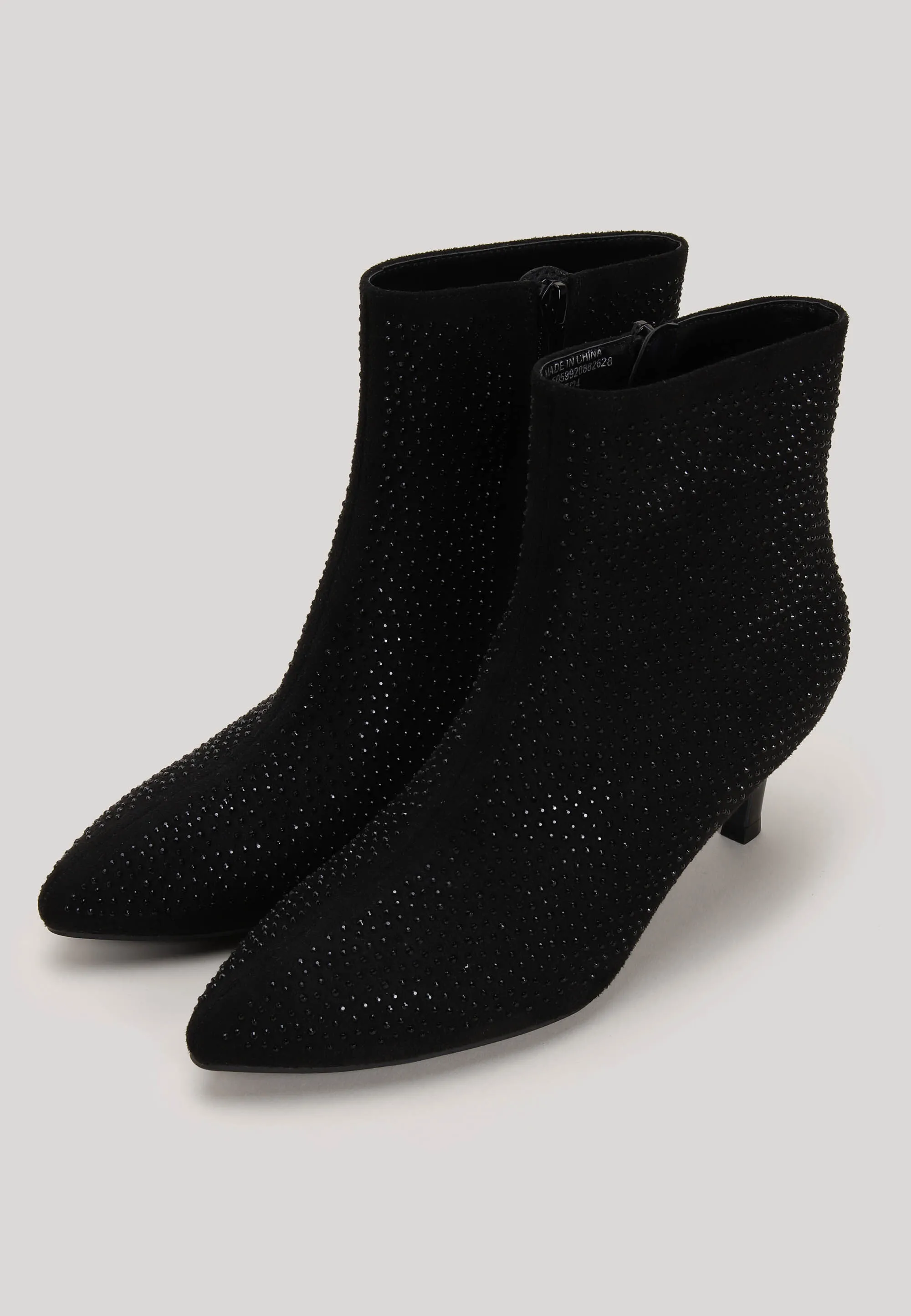 Womens Black Embellished Kitten Heel Boots