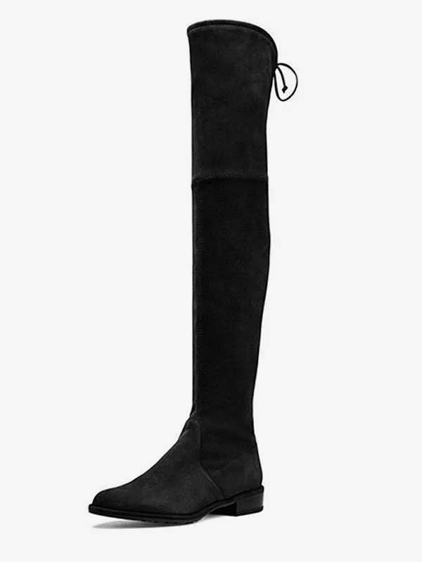 Women's Flat Boots Black Suede Strench Over The Knee Boots