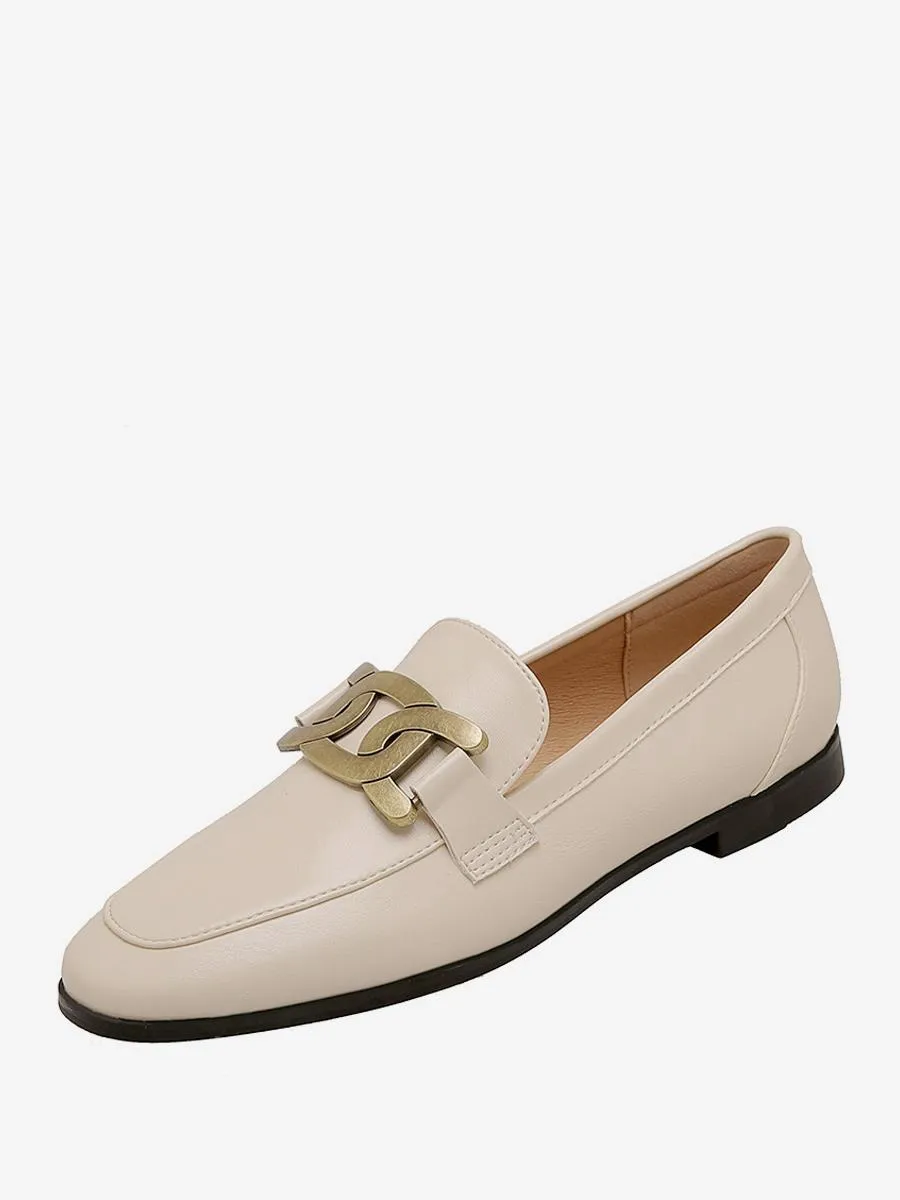 Women's Slip On Loafers White Round Toe Flat Shoes