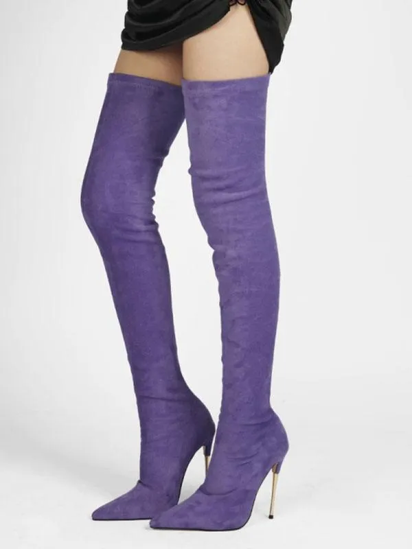 Women's Suede Thigh High Heel Boots