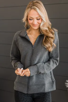 Work In Progress Zip Up Athleisure Jacket- Charcoal