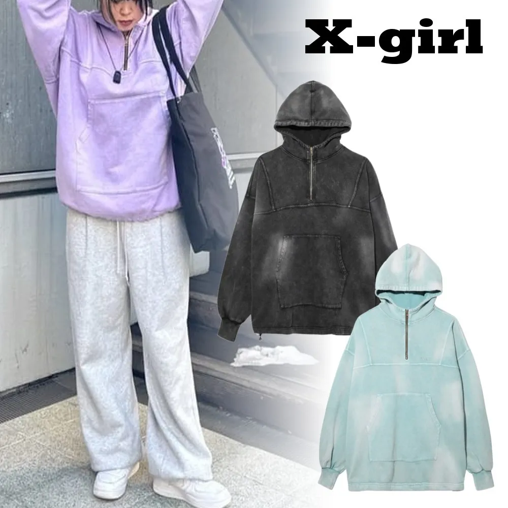 X-girl  |Unisex Street Style Plain Logo Hoodies & Sweatshirts